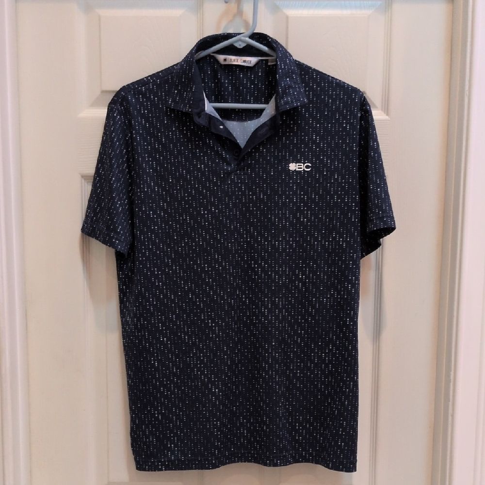 Black Clover Live Lucky Men's Navy Blue Short Sleeve Polo Shirt Size Medium